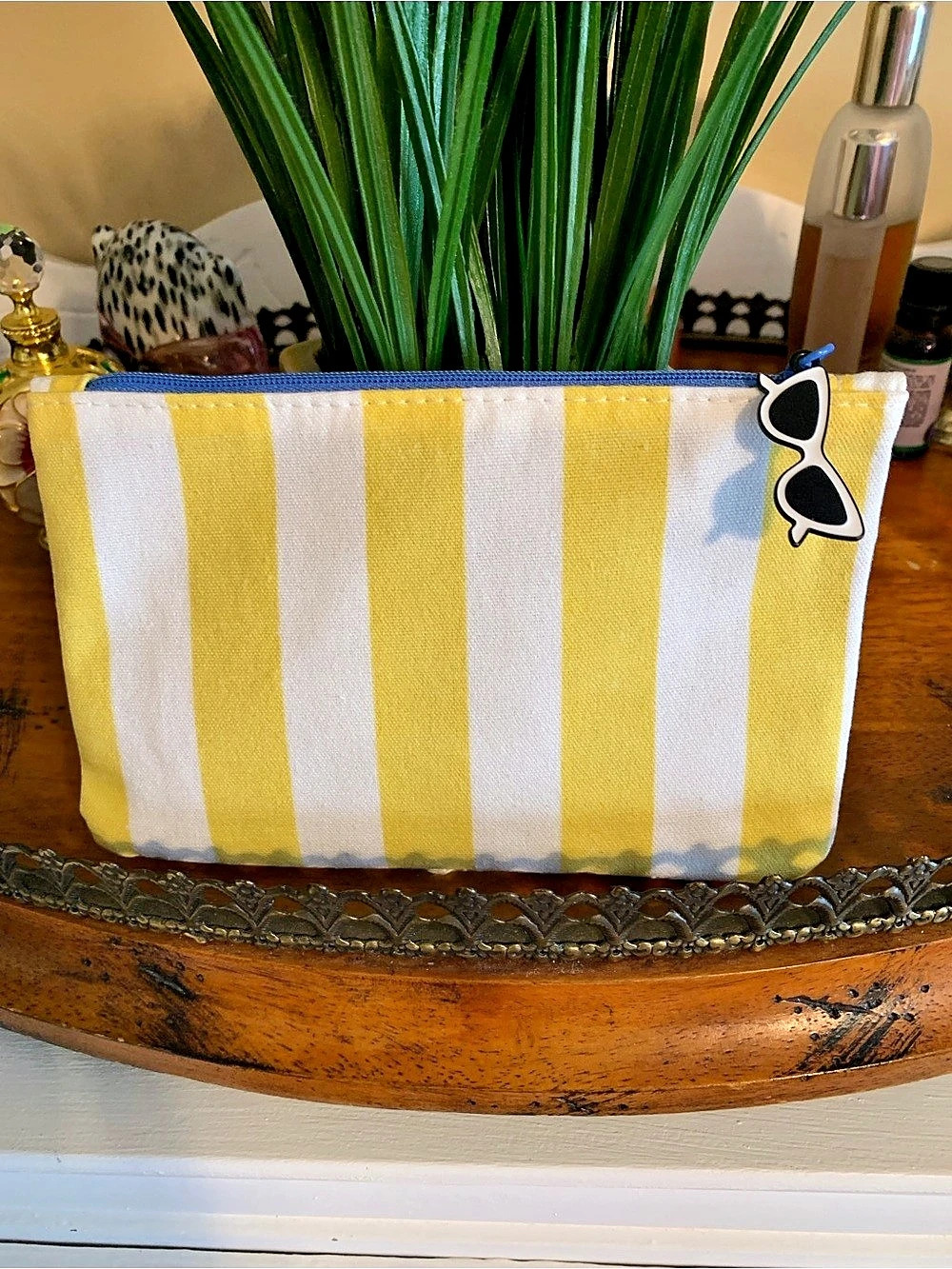 IPSEY Floral Cosmetic Pouch in White & Blue